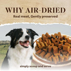 Close up shot of the specialized W-shaped air dried kibble pieces showing the unique oral care design.