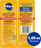 Pedigree Drizzlers natural beef flavor dual serving pouch close up