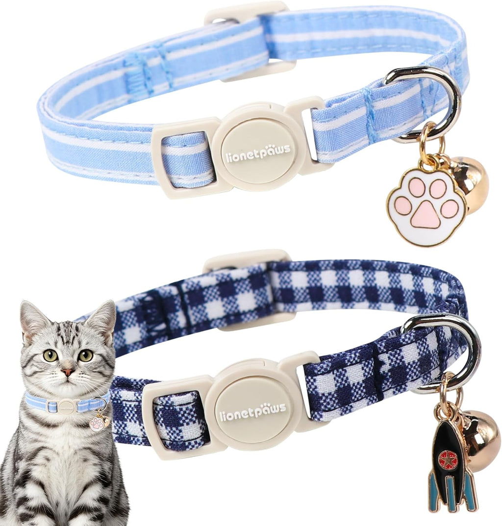 LIONET PAWS 2 Pack Breakaway Summer Cat Collars, Cute Soft Cotton Blue Beach Themed Kitten Collars with Bell for Boy Girl Cats - Image 9