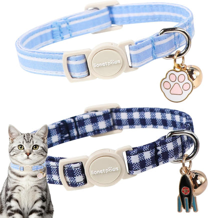 LIONET PAWS 2 Pack Breakaway Summer Cat Collars, Cute Soft Cotton Blue Beach Themed Kitten Collars with Bell for Boy Girl Cats - Image 9