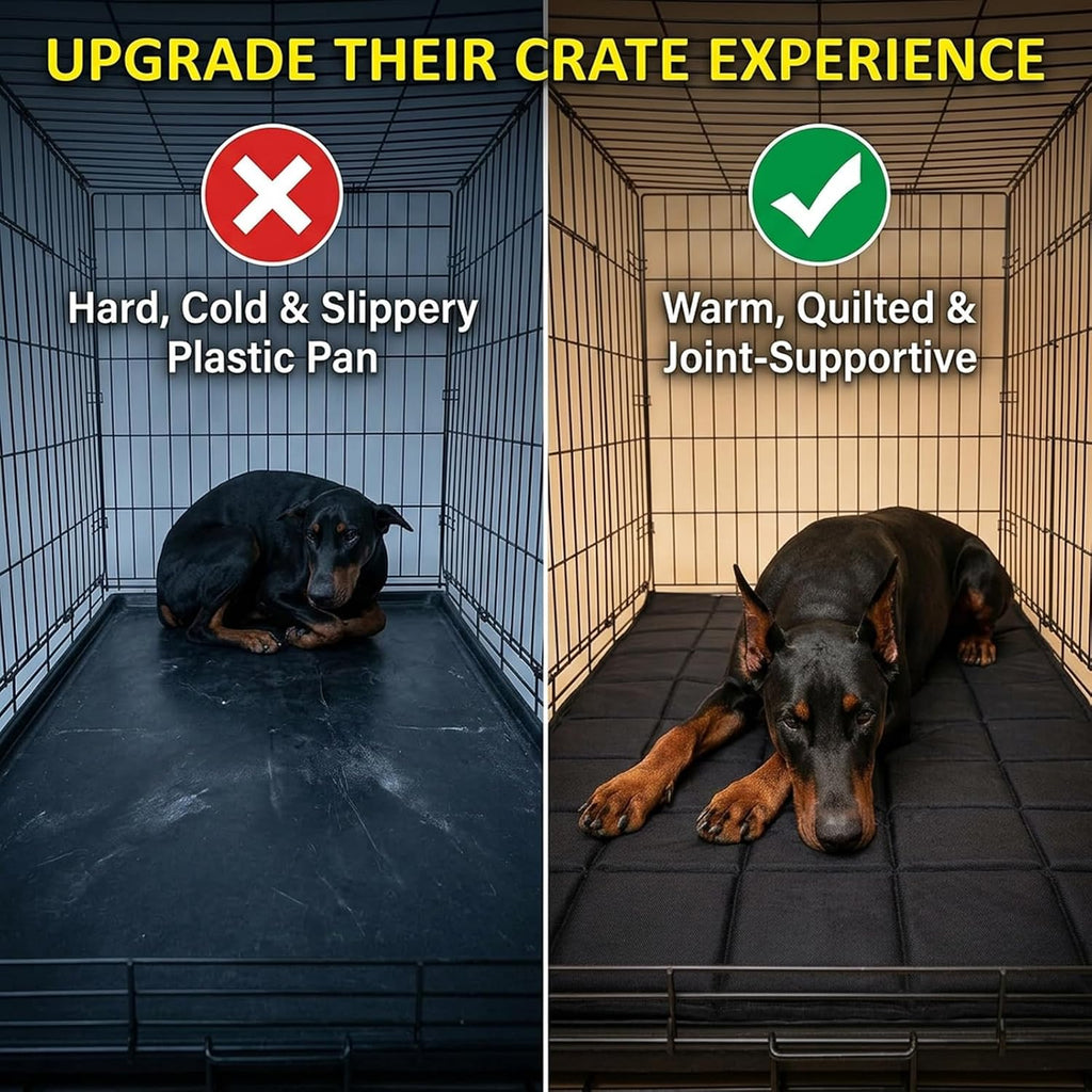 Drounphi crate pad shown inside dog cage