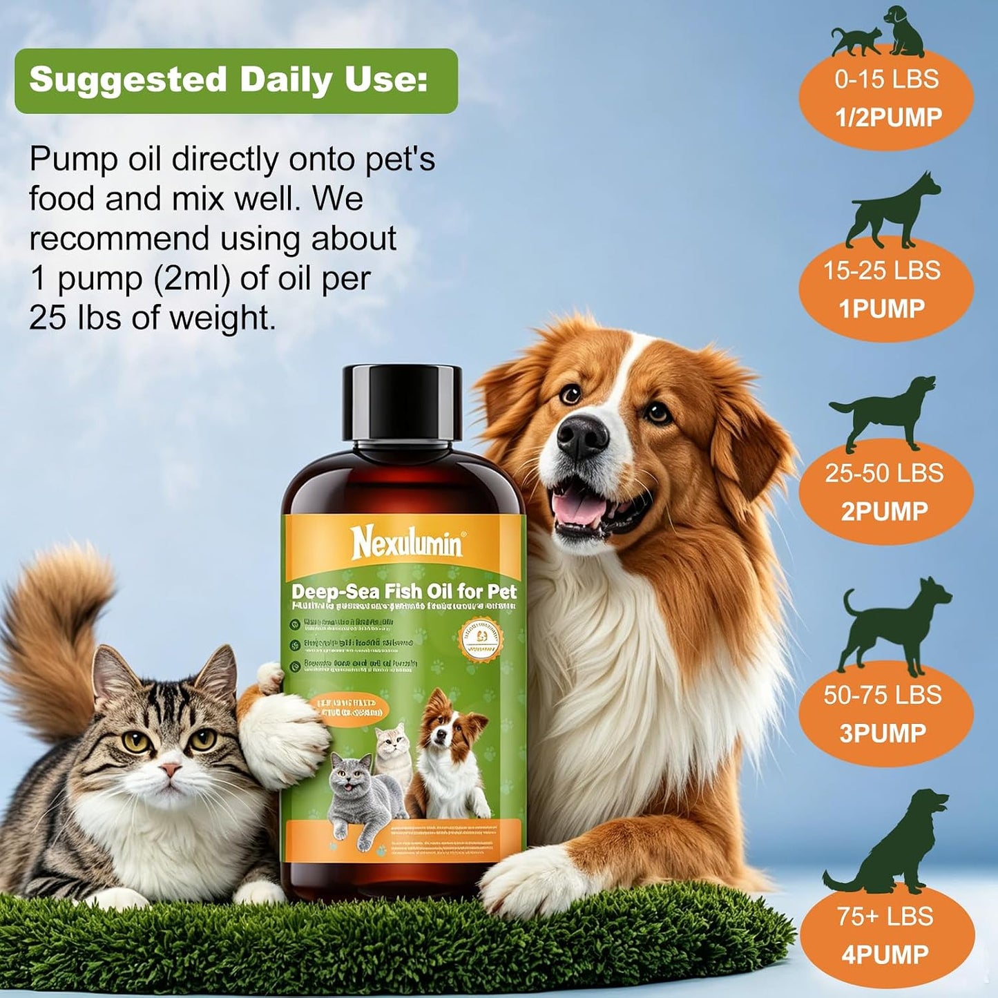 Authentic USA imported liquid fish oil for reducing dog and cat shedding