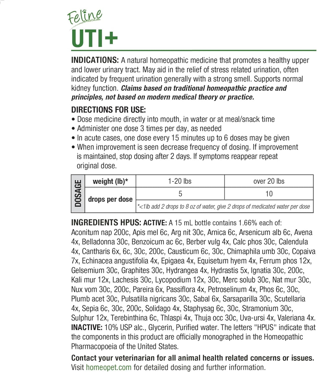HomeoPet Feline UTI Plus 15 ml Bottle with Dropper Cap