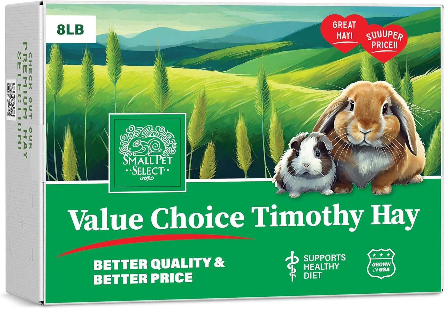 Small Pet Select Value Choice Timothy Hay front view of 8 pound cardboard box