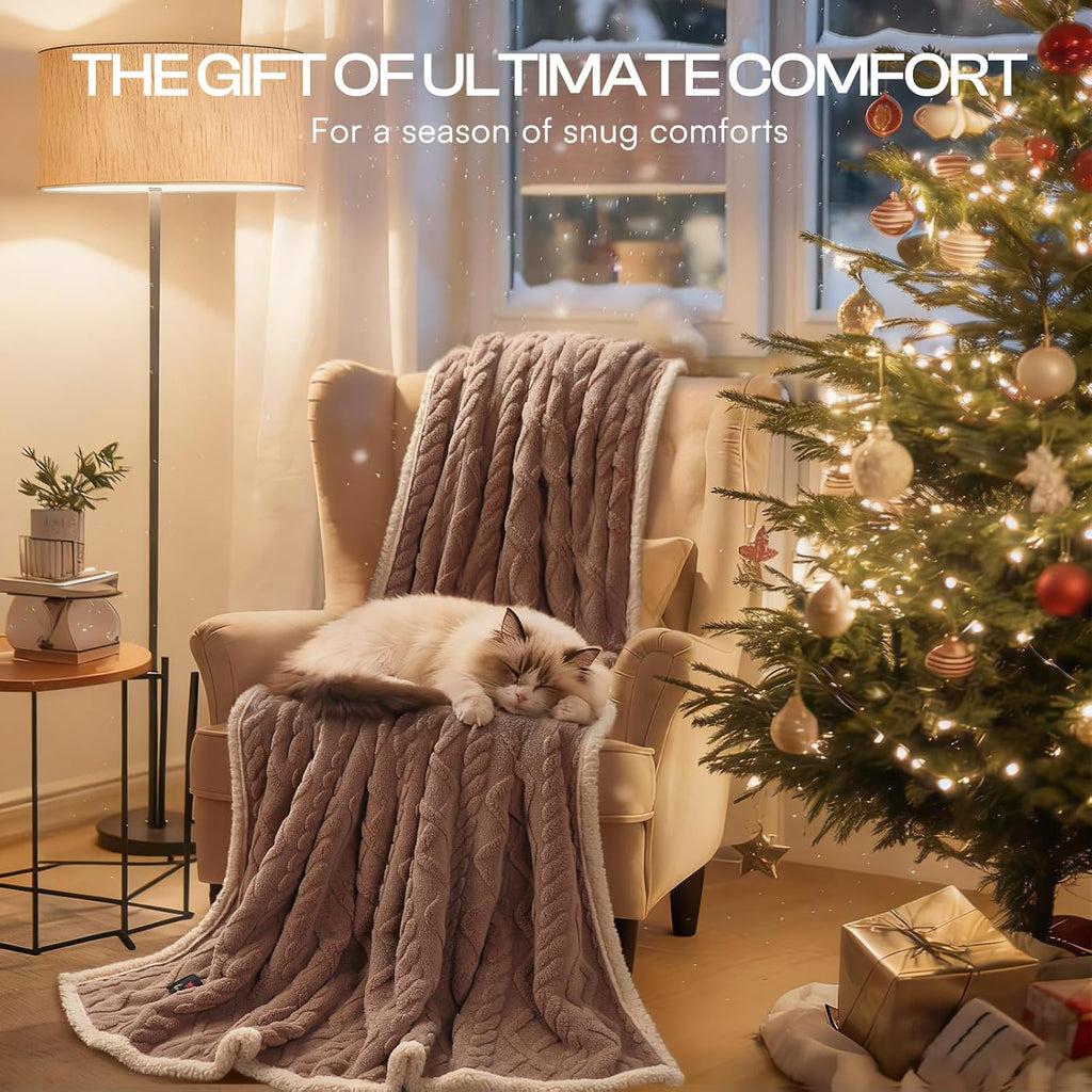 Luciphia cozy warm sherpa fleece pet mat spread out on a wooden floor.