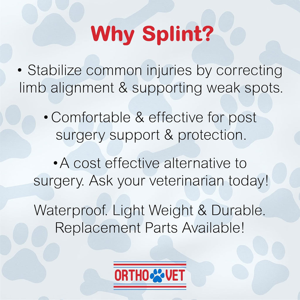 Side profile of OrthoVet rear splint showing foam padding