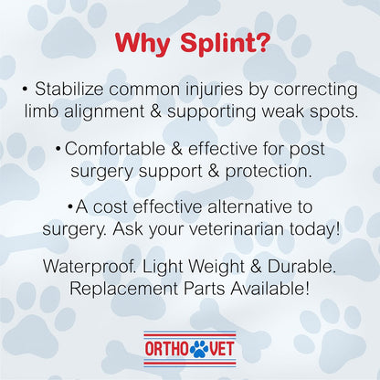Side profile of OrthoVet rear splint showing foam padding