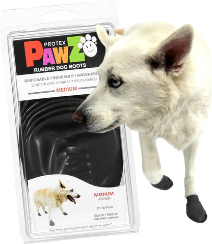 Small dog paws protected by Pawz biodegradable rubber boots