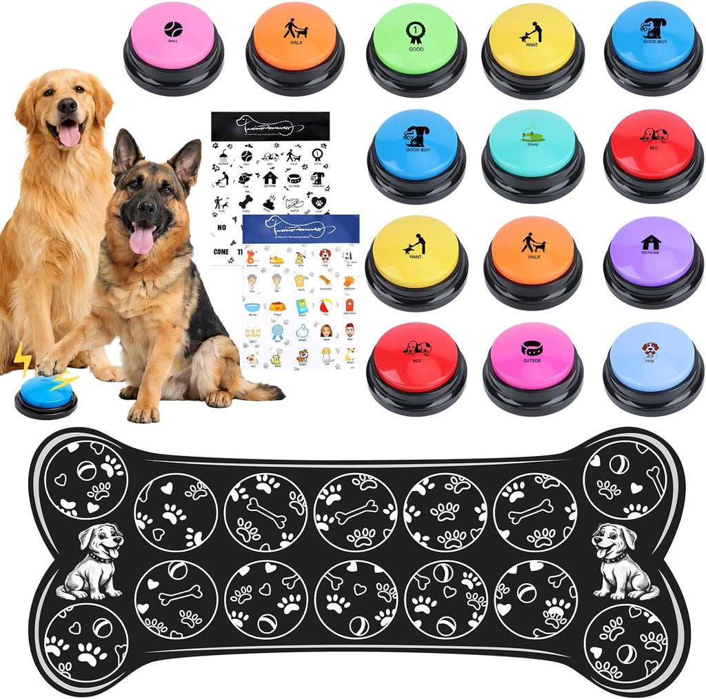 Dog Buttons for Communication,8Pcs 8 Color Talking Button Set with 30s Recordable Voice Pet Training Buzzers with 2 Mats & 2 Stickers, Talking Buttons for Dogs & Cats (Batteries Not Included) - Image 13