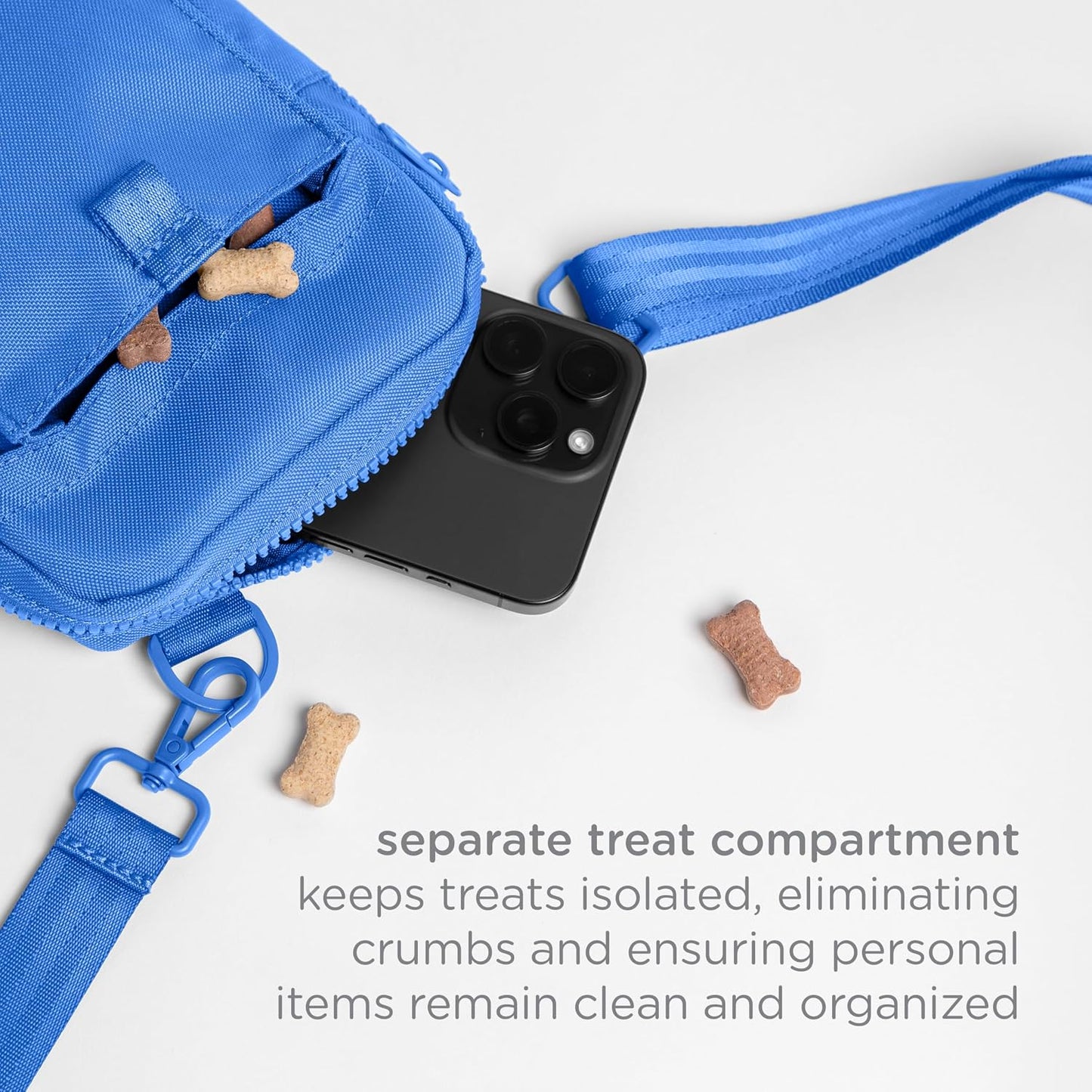 Eco friendly Ubbi dog accessory made from recycled plastic bottles shown in a lifestyle walking setting