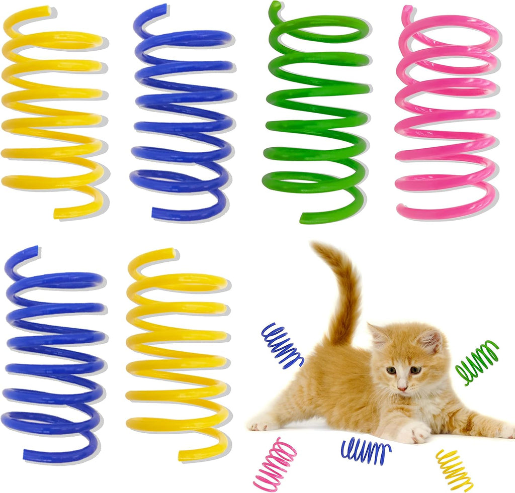 QUVOVID cat spring toys front view showing colorful plastic coils for indoor cats.
