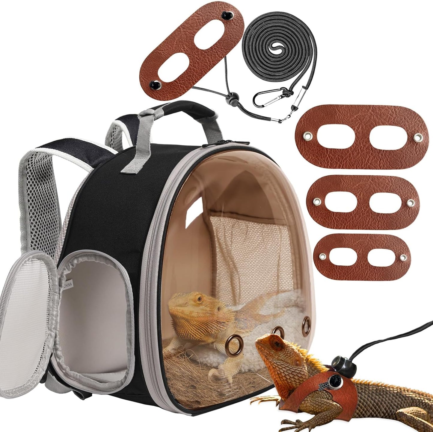 Leopard Gecko Portable Carrier with Leather Harness and Leash Set,Small Animal Travel Cage with Transparent Window,Lizard Carrier for Hamster Rabbit Gerbil Hedgehog Sugar Glider - Image 15