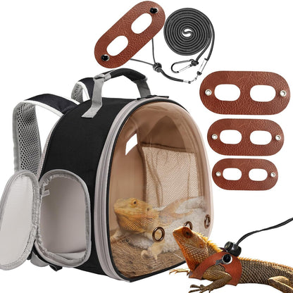 Leopard Gecko Portable Carrier with Leather Harness and Leash Set,Small Animal Travel Cage with Transparent Window,Lizard Carrier for Hamster Rabbit Gerbil Hedgehog Sugar Glider - Image 15