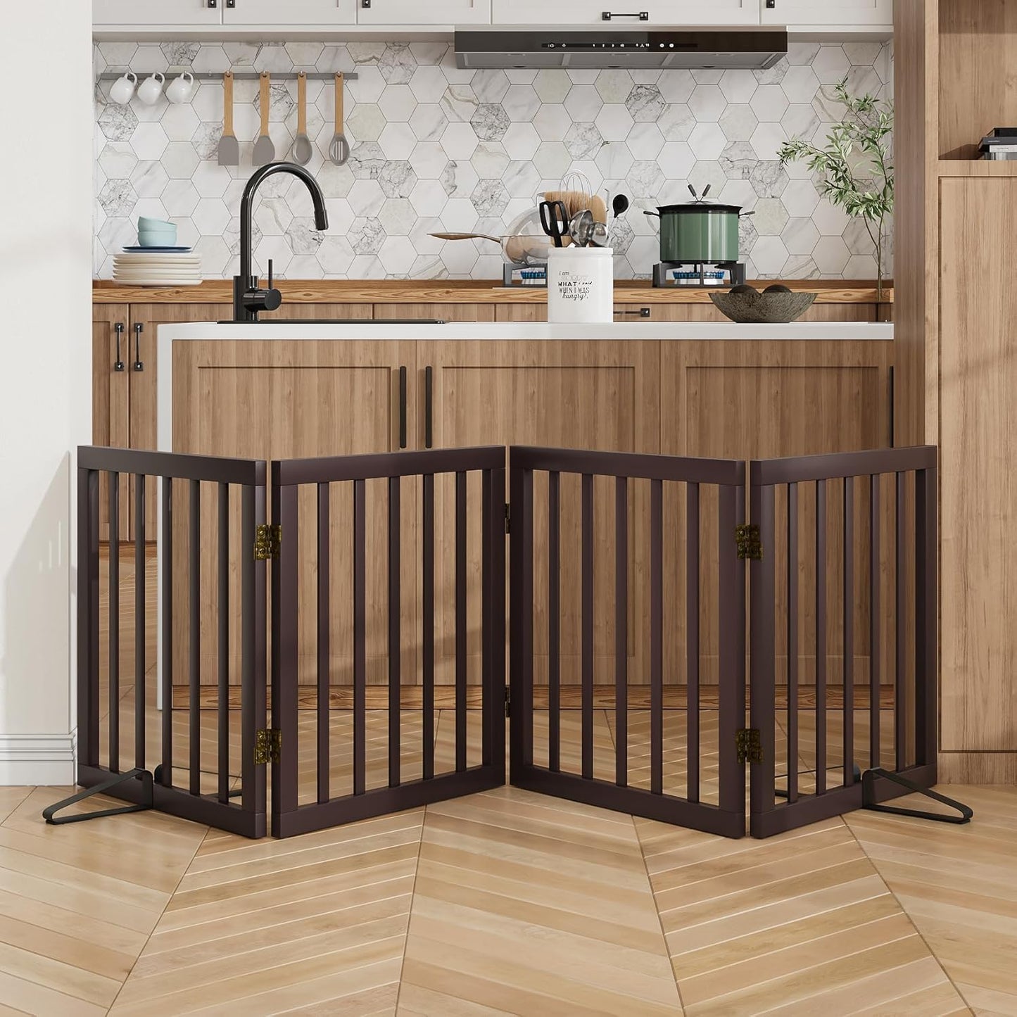 Mino Kesper wooden dog gate front view freestanding in doorway