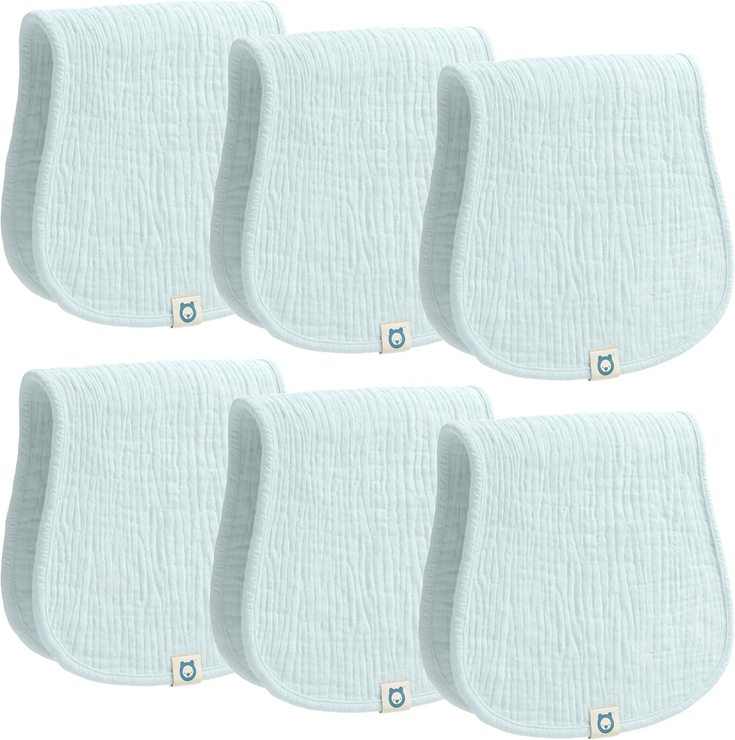 ROMY RO organic muslin burp cloths six piece light blue set front view showing premium fabric texture.