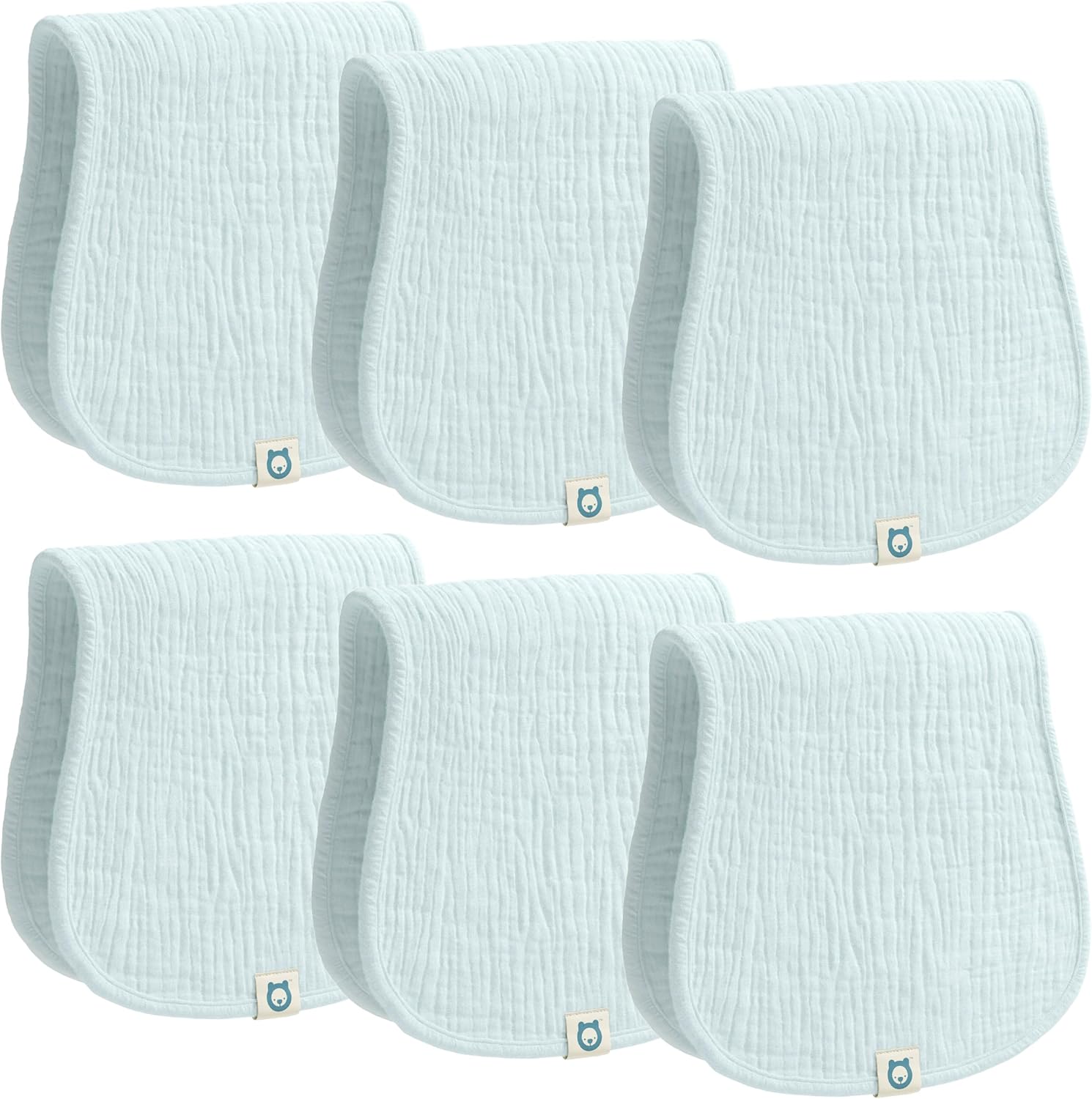 ROMY RO organic muslin burp cloths six piece light blue set front view showing premium fabric texture.