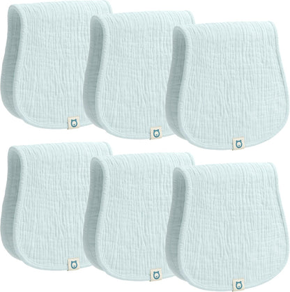 ROMY RO organic muslin burp cloths six piece light blue set front view showing premium fabric texture.