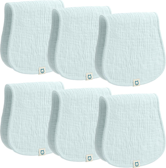 ROMY RO organic muslin burp cloths six piece light blue set front view showing premium fabric texture.