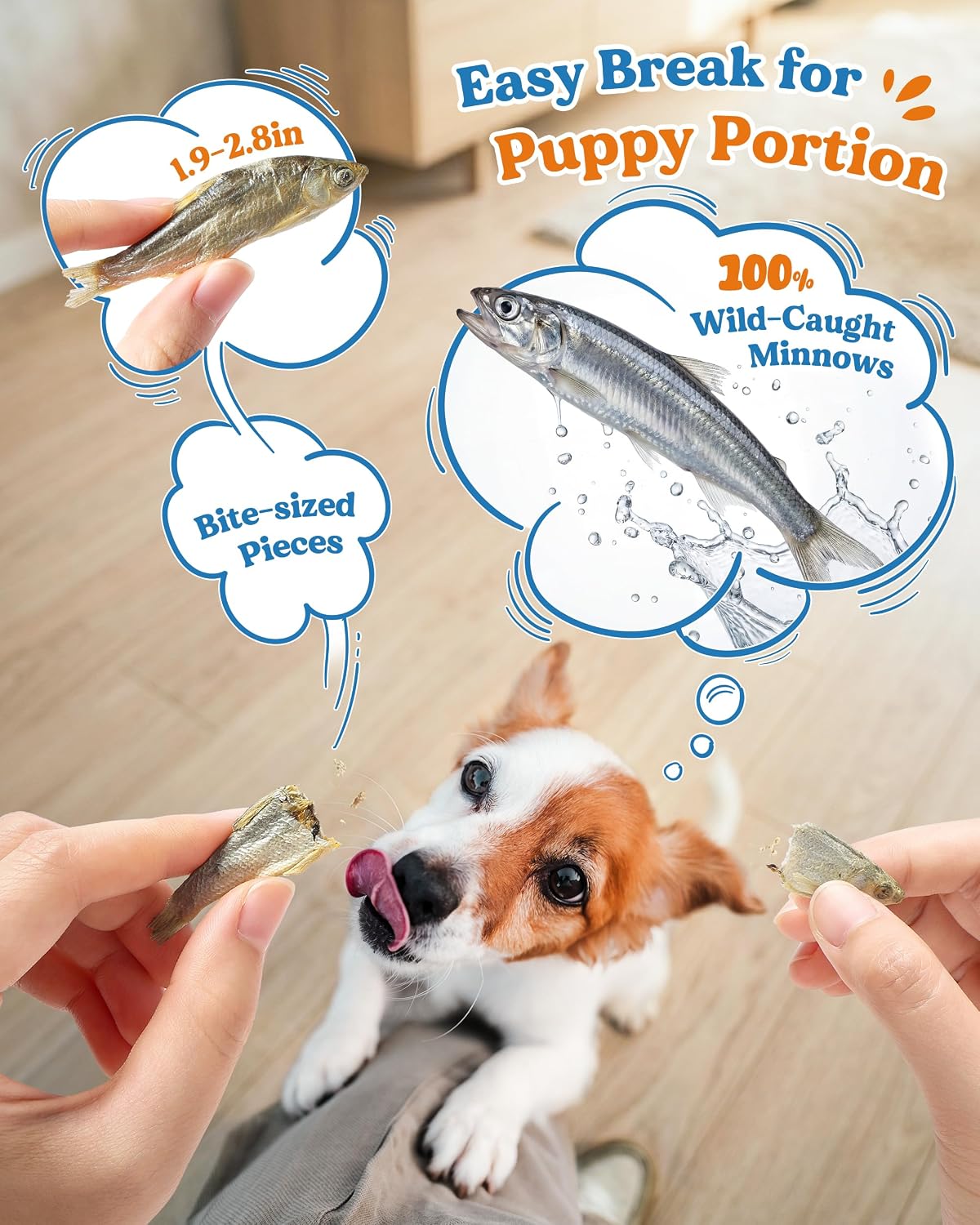Back label of Pawaura Freeze Dried Minnows displaying high protein ingredients and USA manufacturing details.