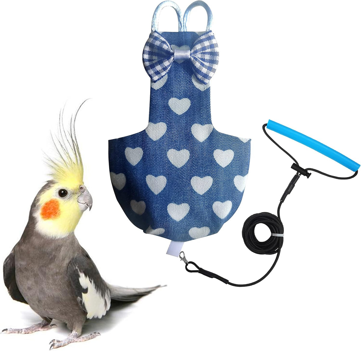 VANFAVORI Bird Diaper Harness Flight Suit Clothes with 80 Inch Flying Leash for Parrots Cockatiel Pet Birds, Denim Blue, S Size, Including A Cotton Pad - Image 12
