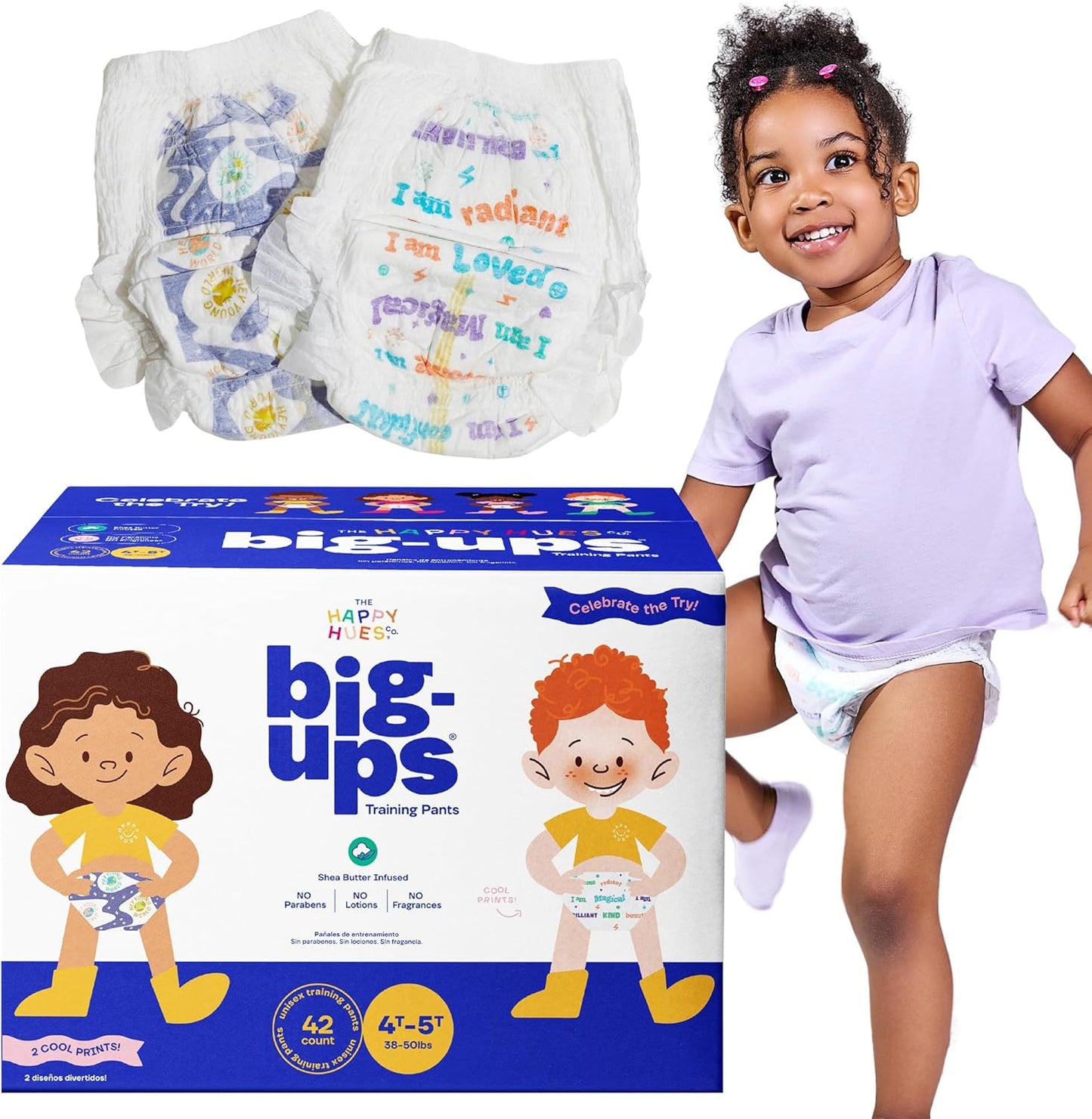The Happy Hues Company Big-Ups Potty Training Pants 4T-5T front package view displaying unisex design for toddler potty training.