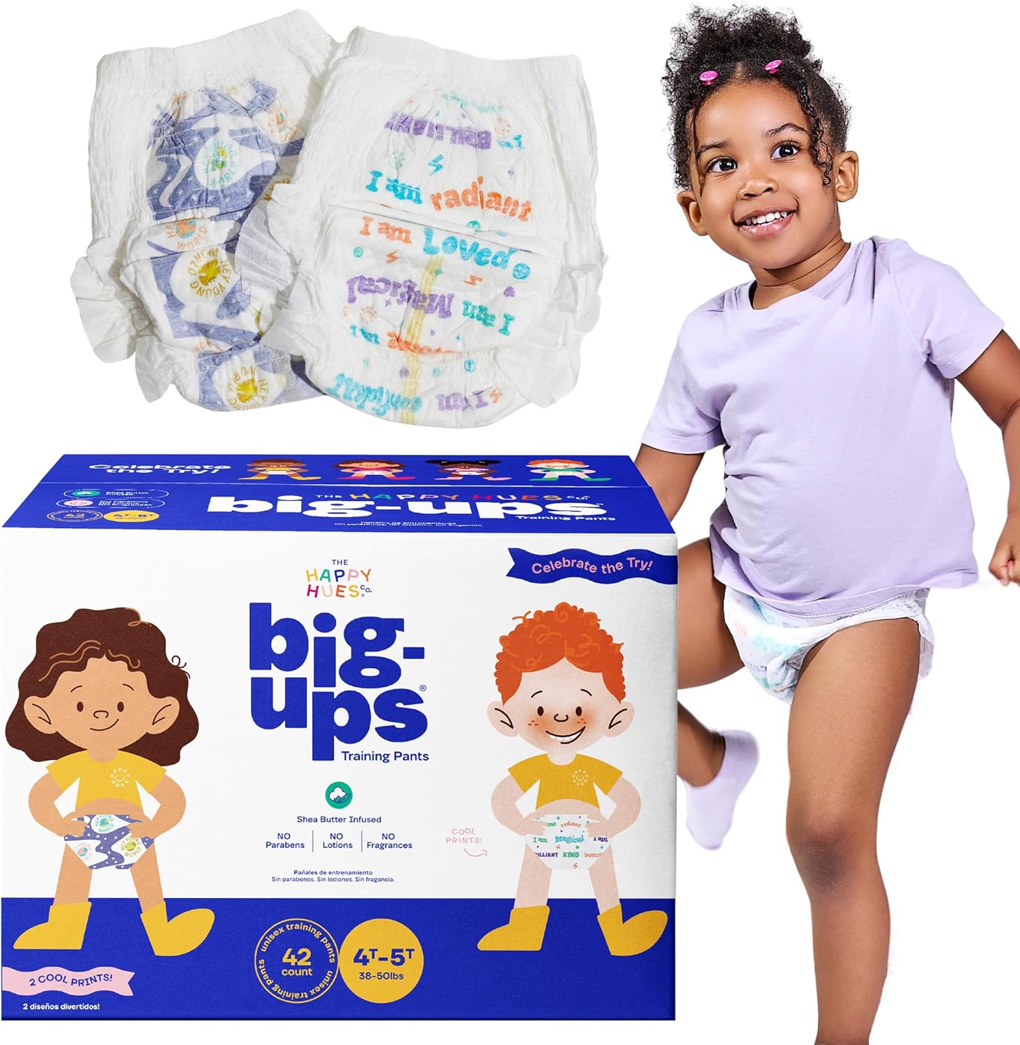 The Happy Hues Company Big-Ups Potty Training Pants 4T-5T front package view displaying unisex design for toddler potty training.