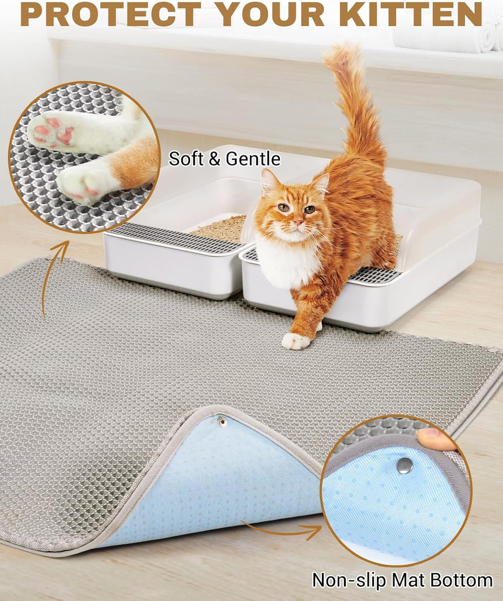 Cat stepping out of litter box onto Fostanfly extra large mat