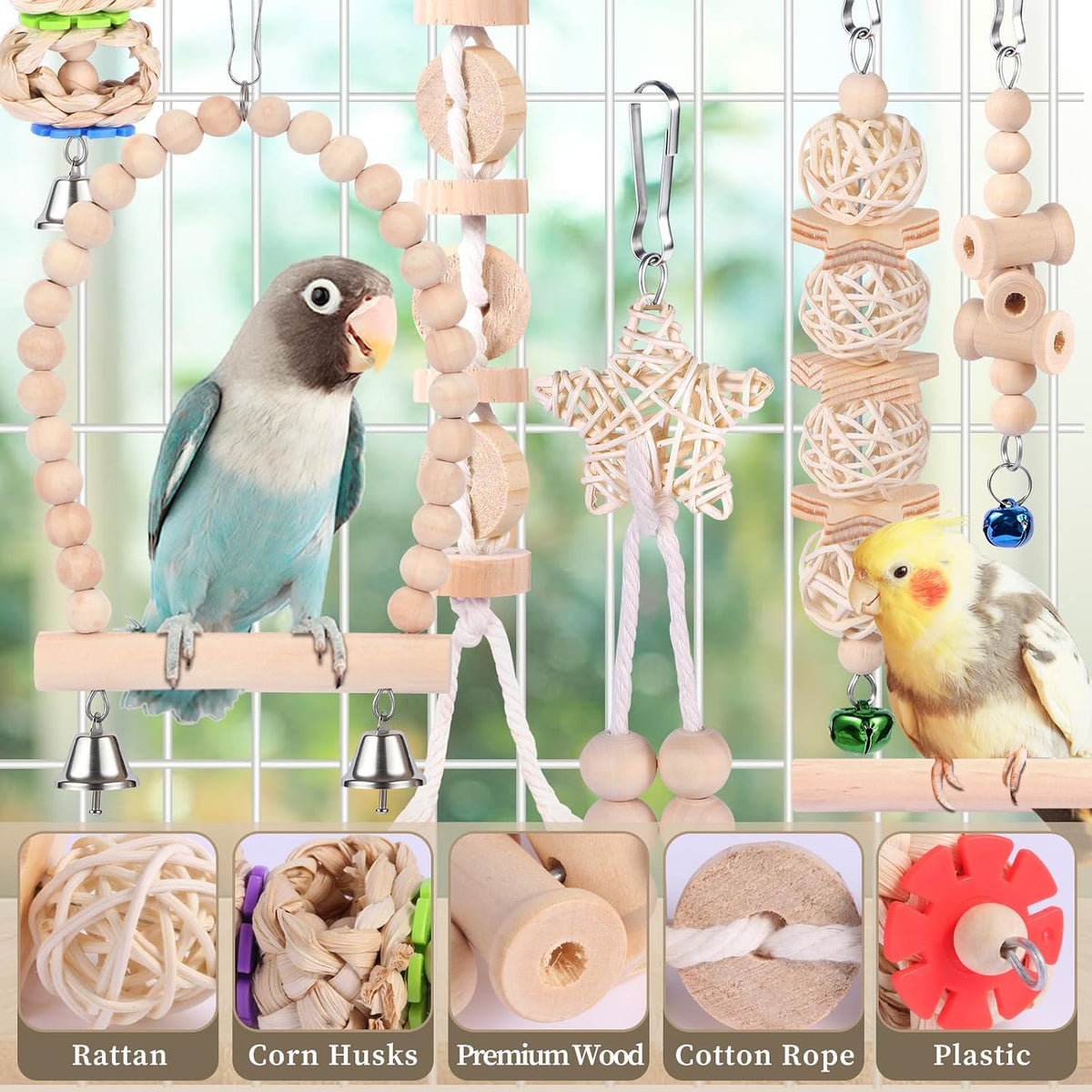 Uyoupet multi-textured parrot toys with bells