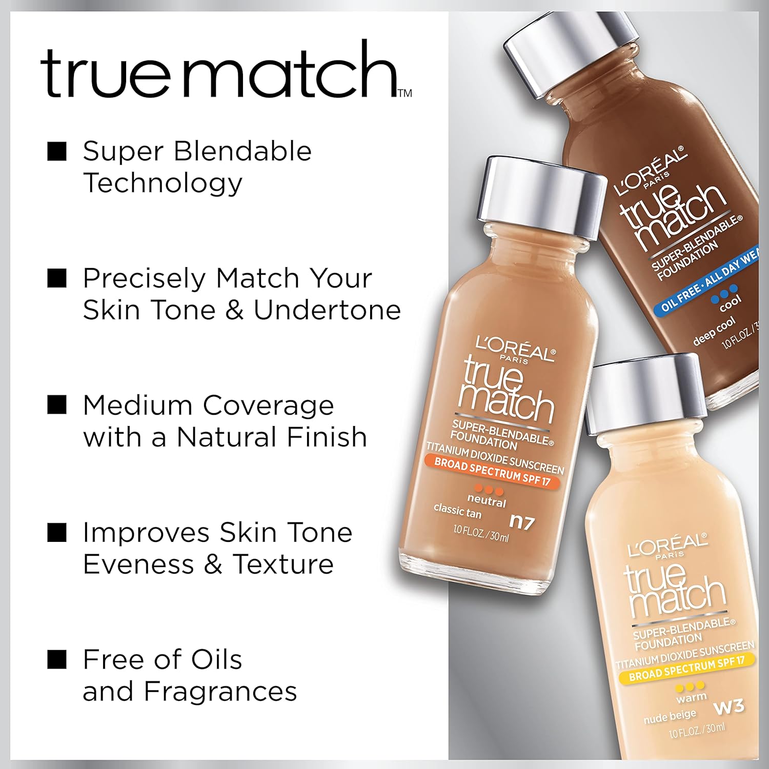 L'Oreal Paris Makeup True Match liquid foundation fluid ounce size bottle