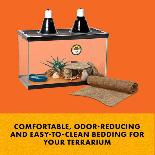 Zilla non abrasive reptile carpet liner laid flat inside a desert terrarium.
