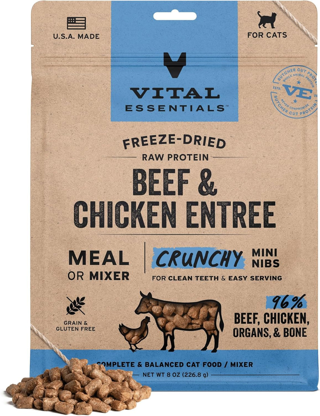 Vital Essentials Freeze Dried Cat Food, Raw Chicken Crunchy Mini Nibs | Complete Meal or Topper | 96% Chicken, Organs & Bone | Limited Ingredient, High Protein, Grain Free Dry Cat Food | 12 oz Bag - Image 13