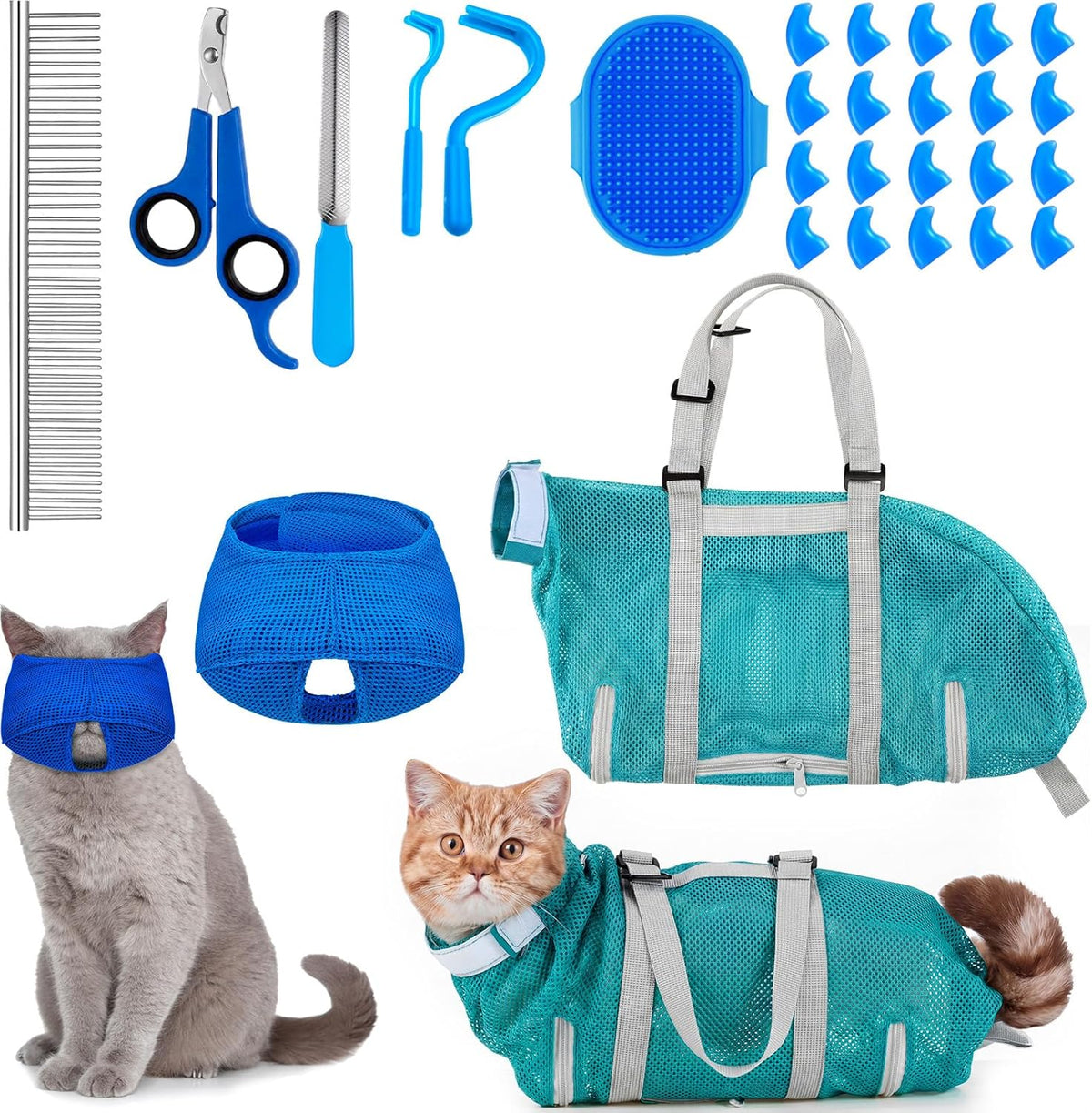 Kritkin cat restraint bag package contents spread out for easy viewing.