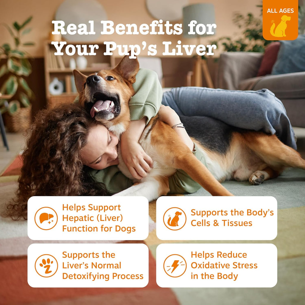 Zesty Paws dog liver support soft chews showing chicken flavor packaging