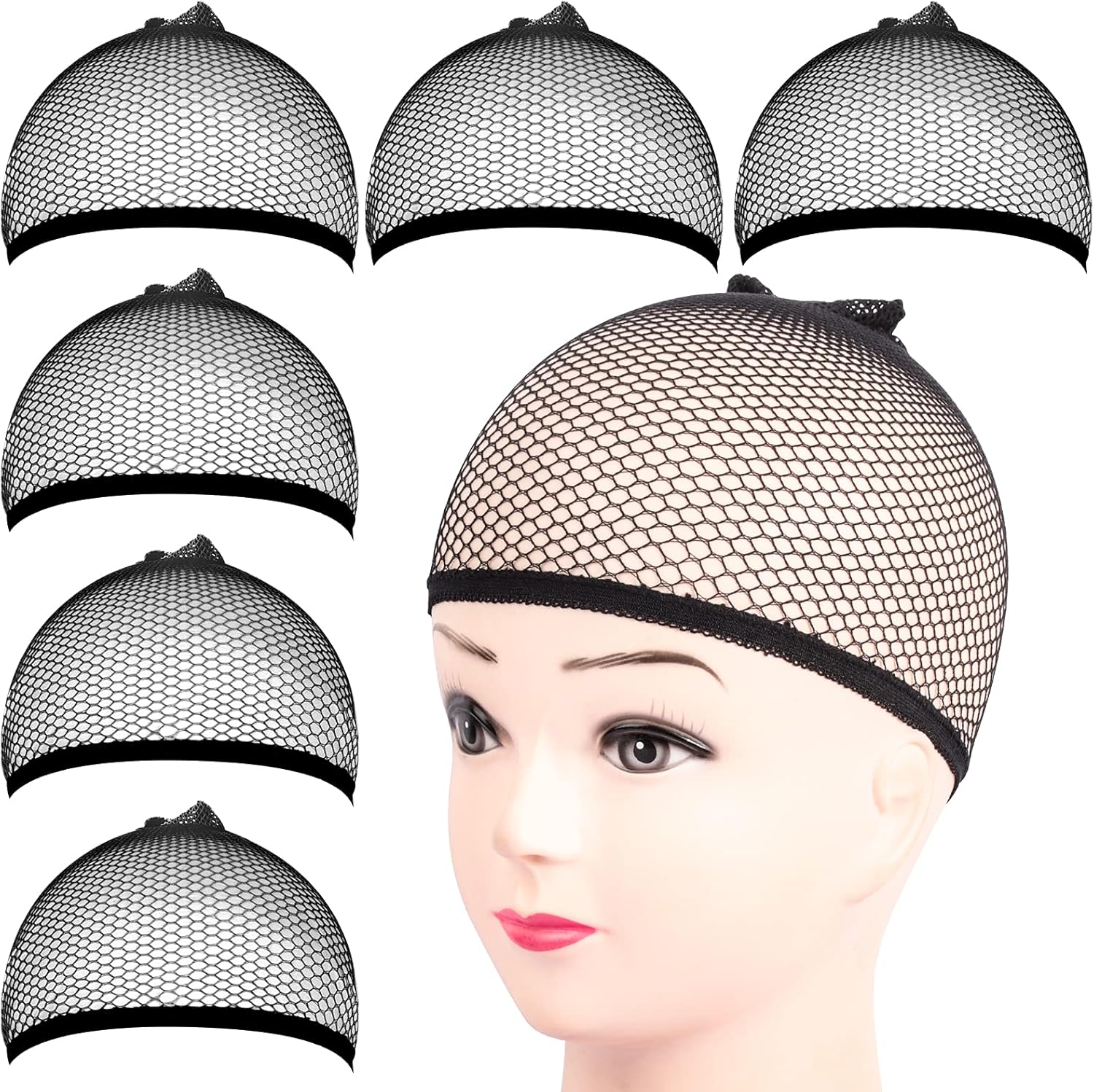 Fandamei 6 pieces black mesh wig cap set front view