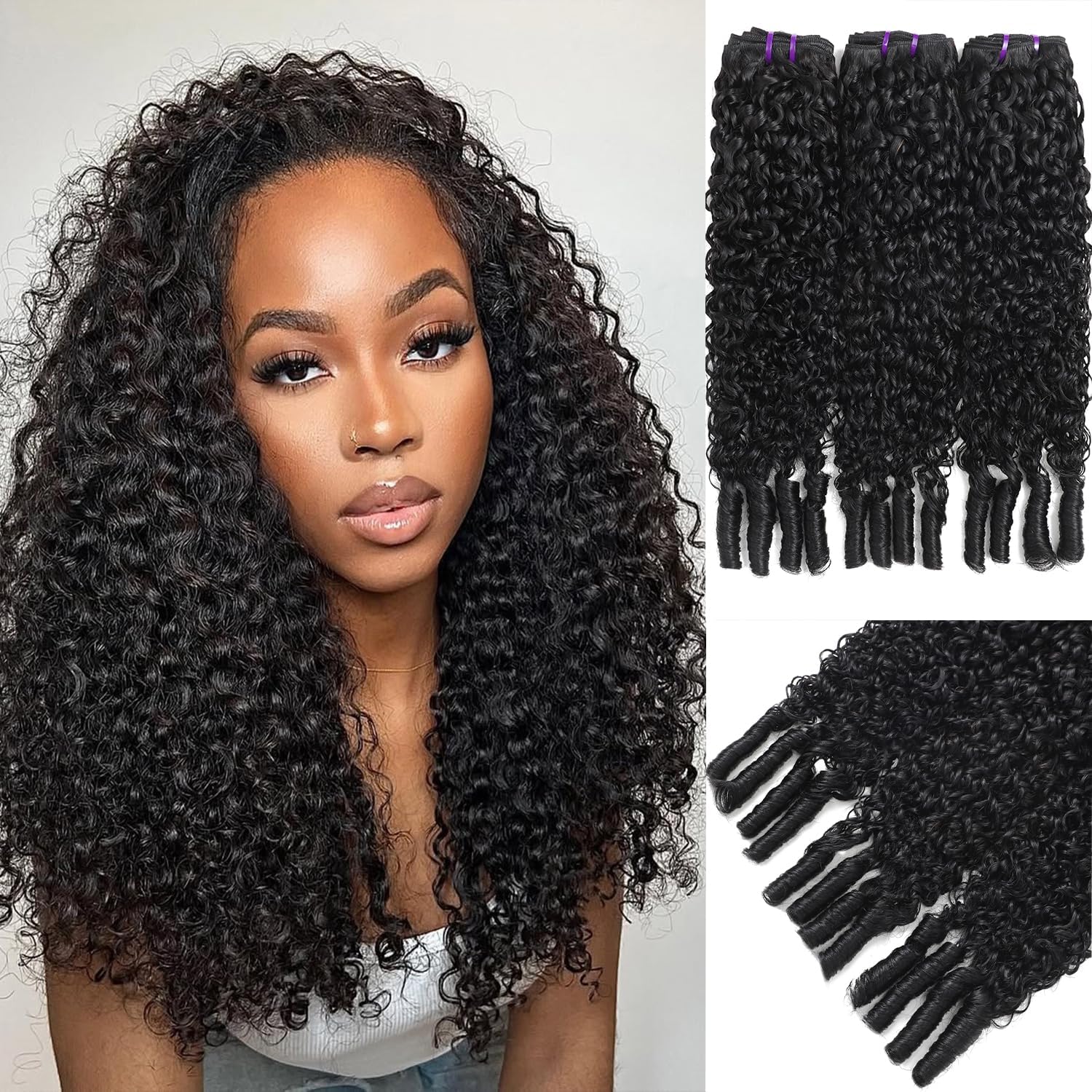 Vanlov 3C4A Burmese curly human hair bundles front view