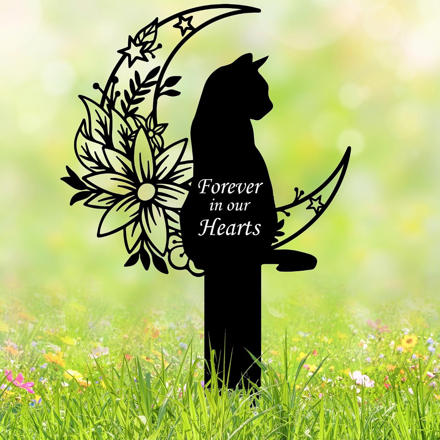 Cat Grave Marker Outdoor Memorial - 12in Metal Pet Memorial Plaque with Garden Cat Silhouette, Weatherproof Headstone for Yard or Indoor Tribute, Sympathy Gift for Loss of Cat - Image 11
