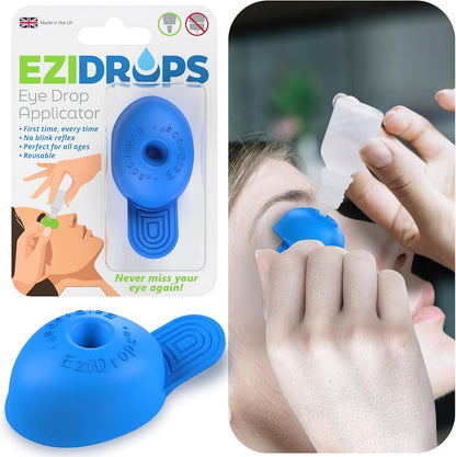 EziDrops eye drop dispenser blue applicator front view for senior vision care