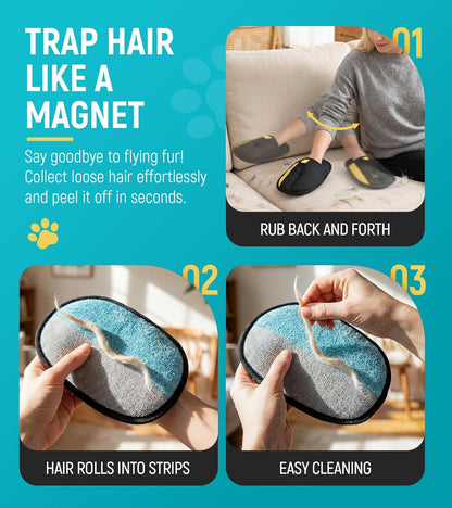 Pet owner grooming a short-haired cat with Bispoy glove
