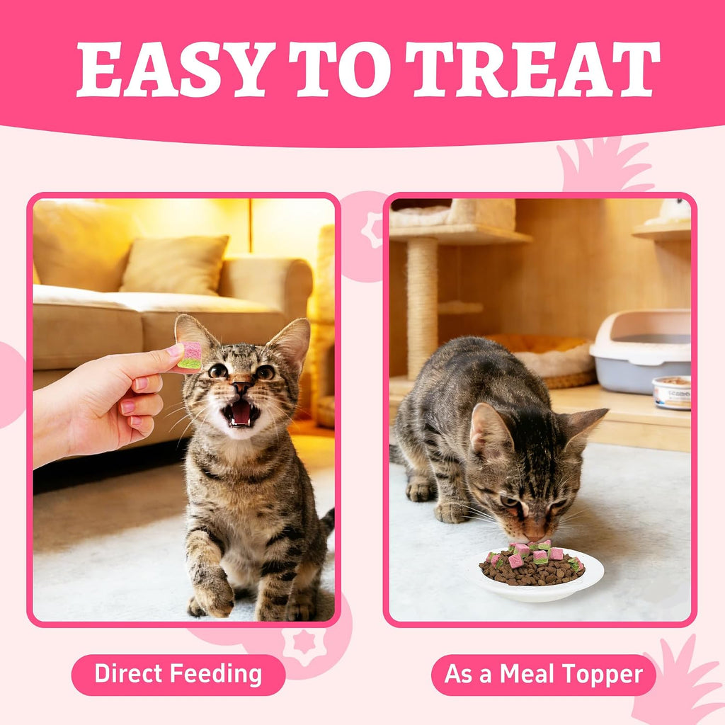 Side view of Just Try dual flavor cat grass and cranberry wellness rewards for picky eating indoor cats.