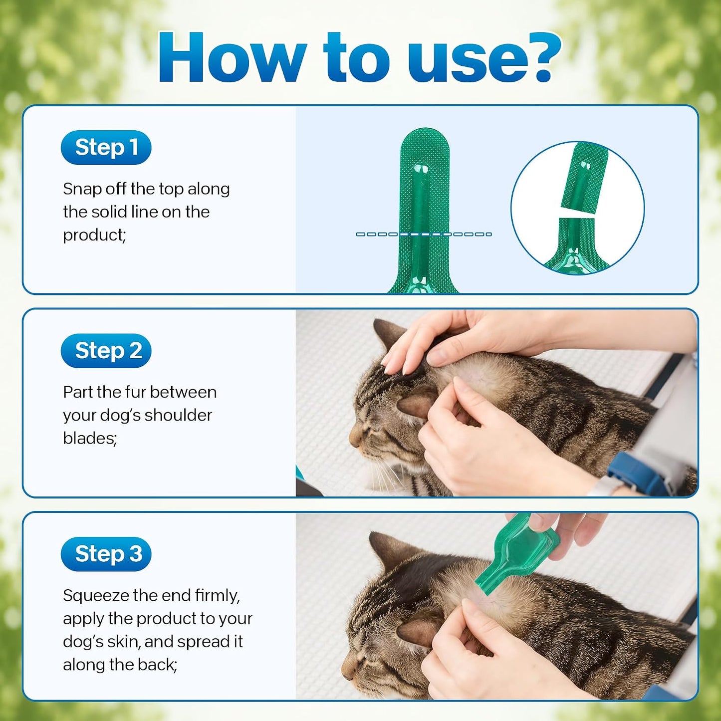 Natural herbal extract formula text on the back of pet care packaging