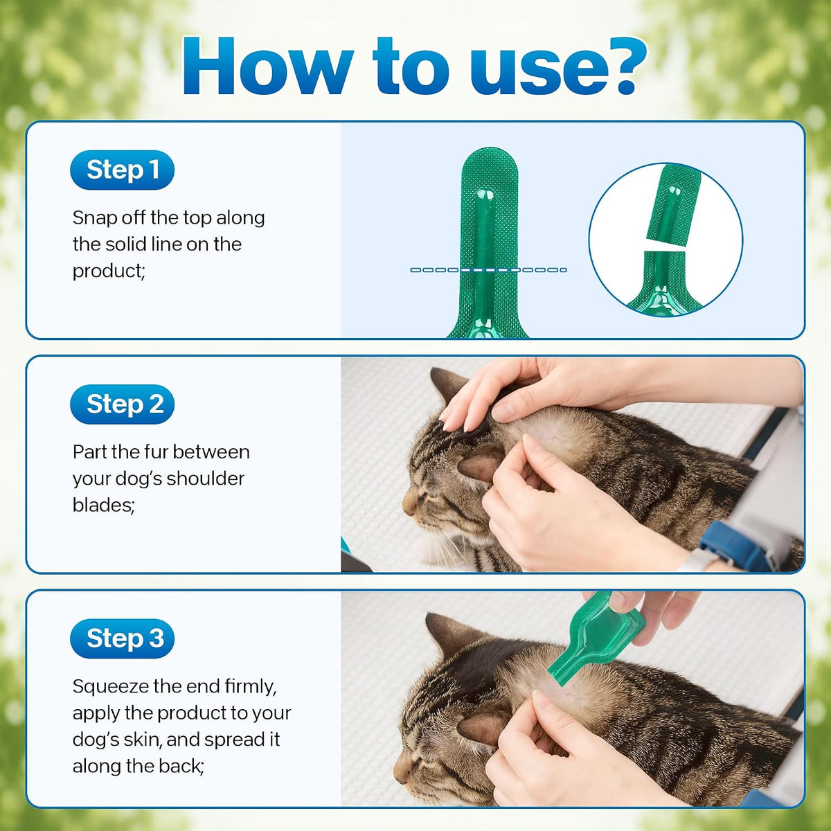 Natural herbal extract formula text on the back of pet care packaging