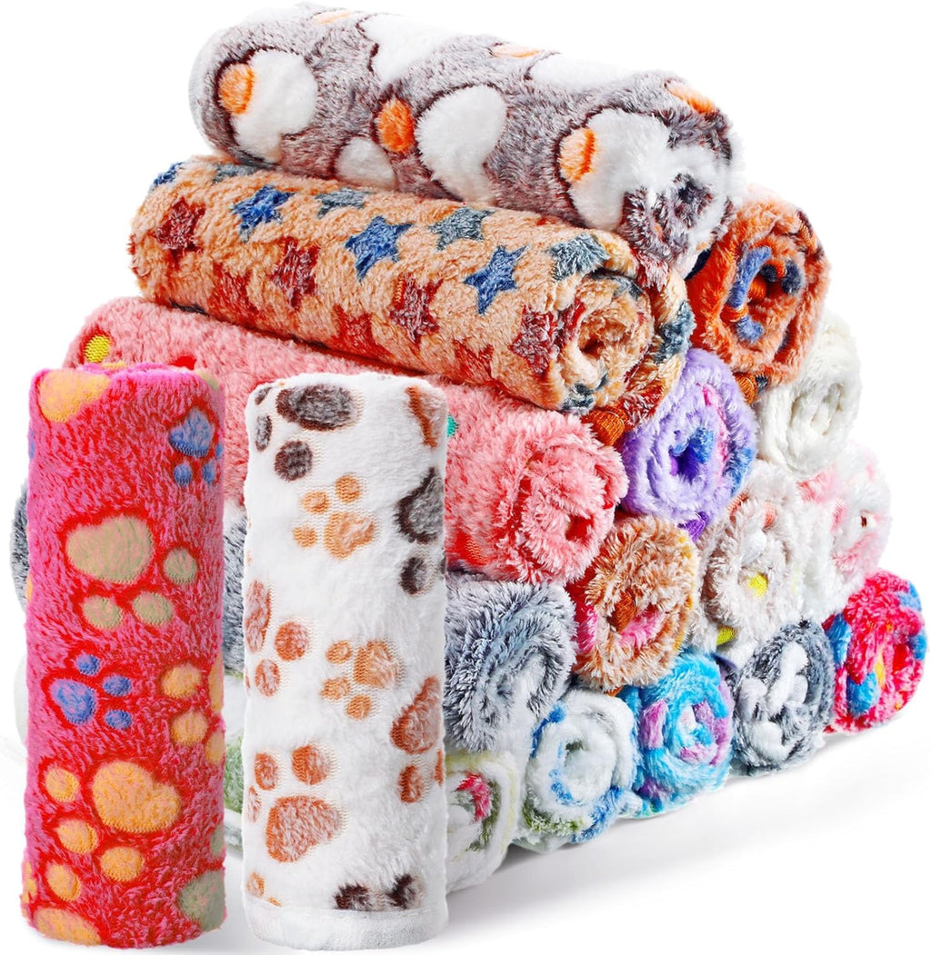 Chumia 18 Pcs Fleece Pet Blanket Soft Warm Sleep Mat Fluffy Cute Puppy Supplies Paw Bone Star Elephant Dot Heart Print Design Bed Blankets for Dog Cat Kitten Animals(30 x 20 Inch,Cute) - Image 9