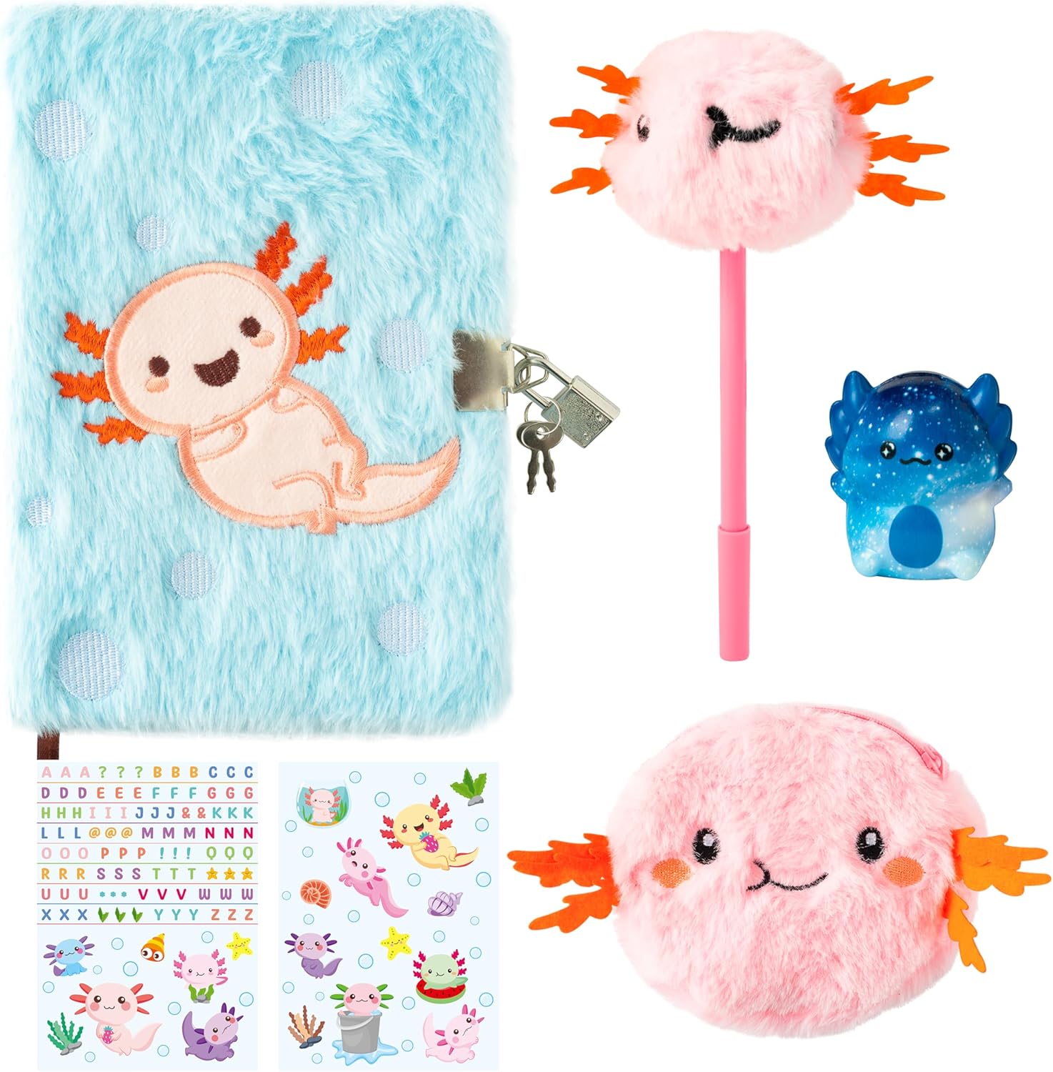 Cy2side Axolotl plush secret diary front view with lock
