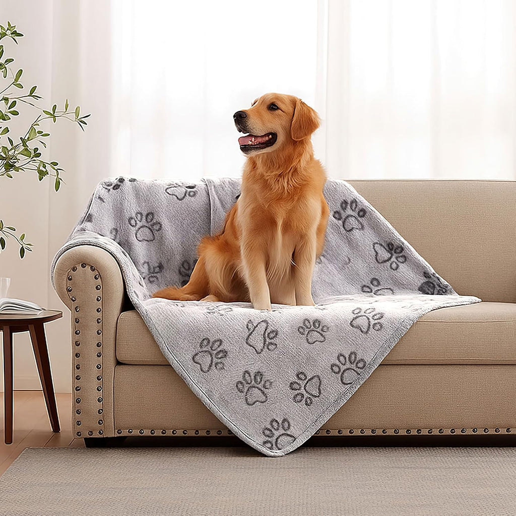 PEASUG medium dog fleece blanket showing the durable piped edging details