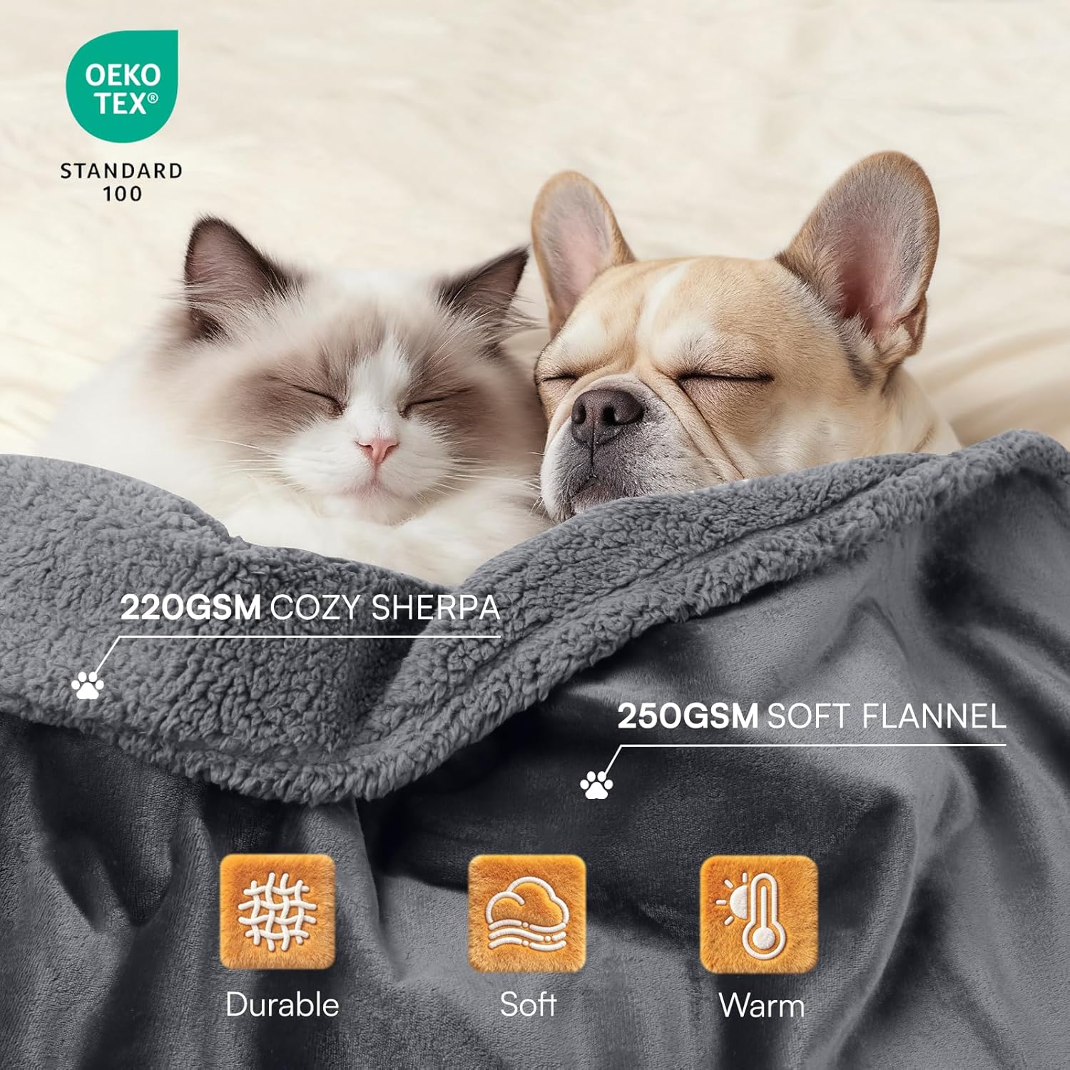Reversible fleece and sherpa pet blanket close up texture view