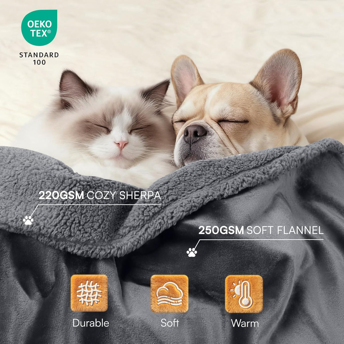 Reversible fleece and sherpa pet blanket close up texture view