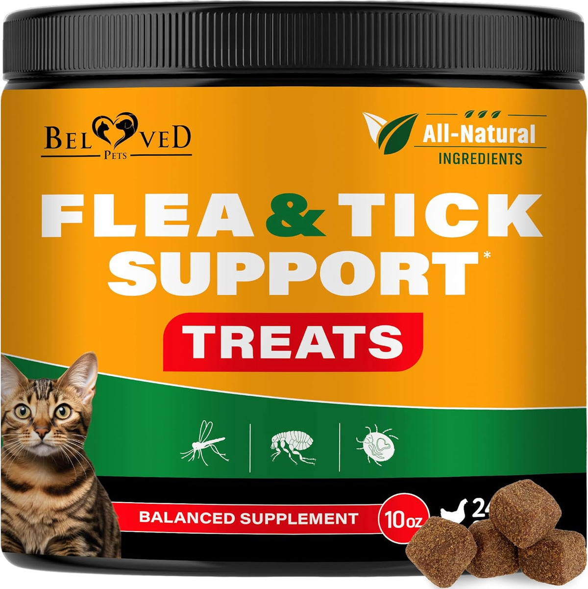 Beloved Pets flea and tick prevention cat chewable treats front packaging view