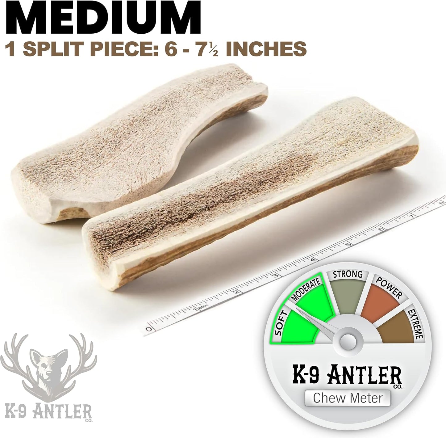 Natural split elk antler for medium sized dog breeds