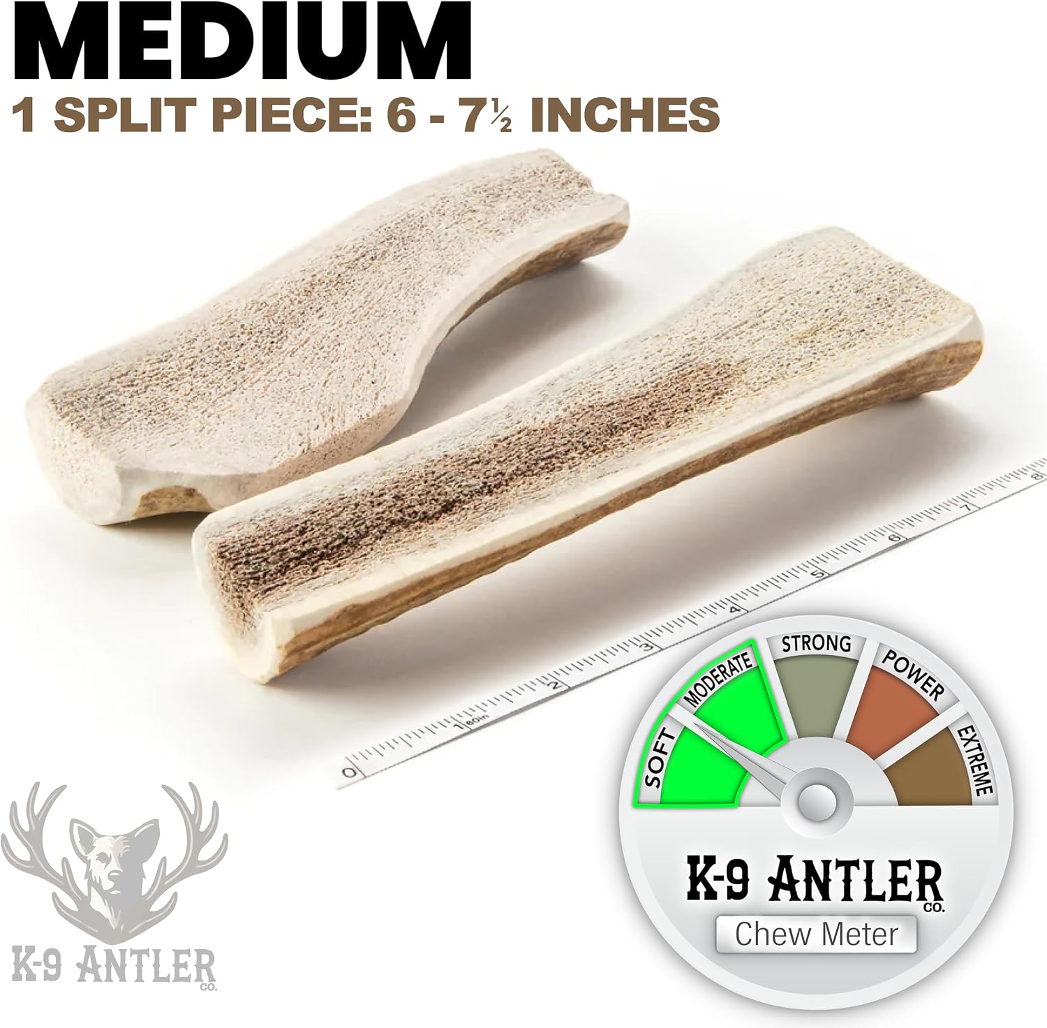 Natural split elk antler for medium sized dog breeds