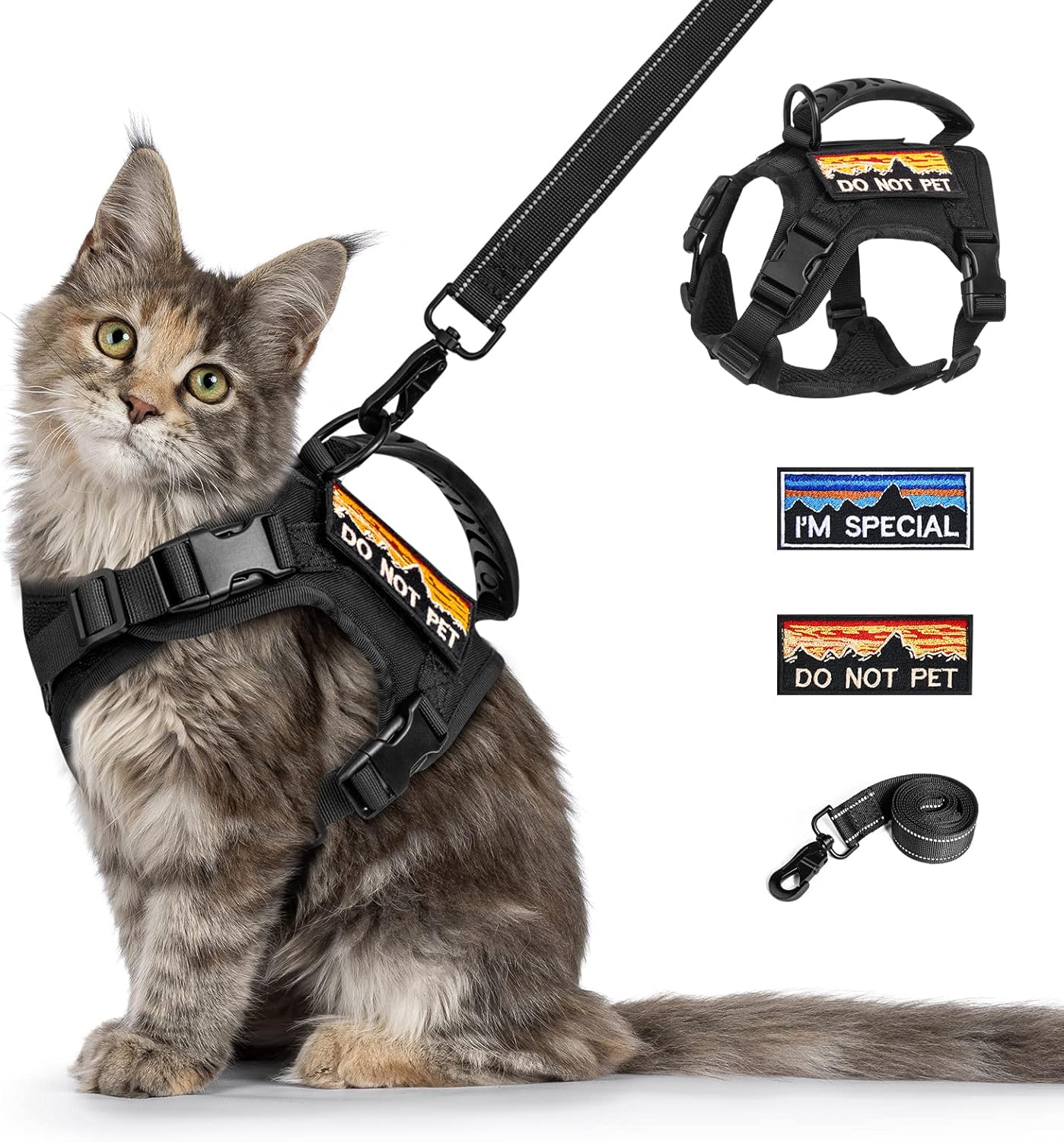 Tactical Cat Harness and Leash for Walking Esacpe Proof,Adjustable Soft Mesh Large Cat Vest with Rubber Handle Easy to Control,Molle Patches - Image 12